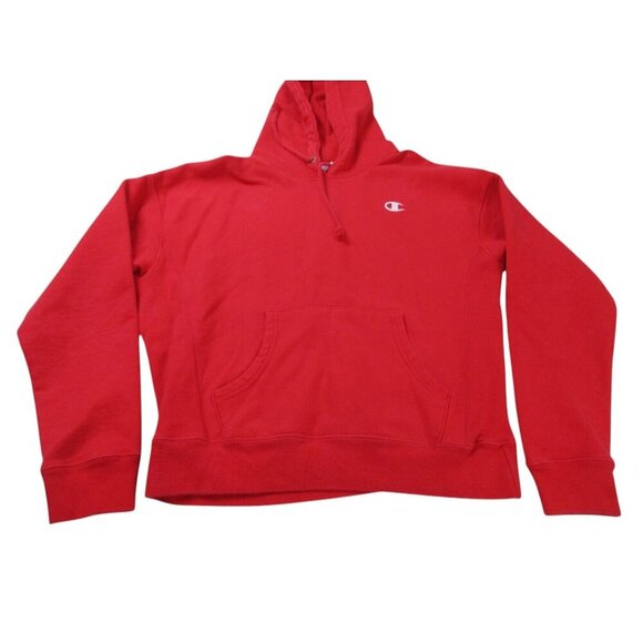Champion Hoodie Womens Medium Red Cotton Reverse Weave Long Sleeve Drawstring - Picture 1 of 9